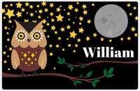 Thumbnail for Personalized Owl Placemat - Stars and Moon - Owl 08 - Black Background with Brown Owl -  View