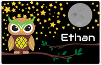 Thumbnail for Personalized Owl Placemat - Stars and Moon - Owl 03 - Black Background with Brown Owl -  View