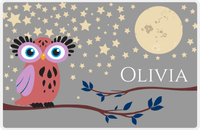 Thumbnail for Personalized Owl Placemat - Stars and Moon - Owl 10 - Grey Background with Pink Owl -  View