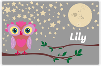 Thumbnail for Personalized Owl Placemat - Stars and Moon - Owl 07 - Grey Background with Pink Owl -  View