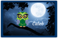 Thumbnail for Personalized Owl Placemat - Moon - Owl 05 - Navy Border with Green Owl -  View