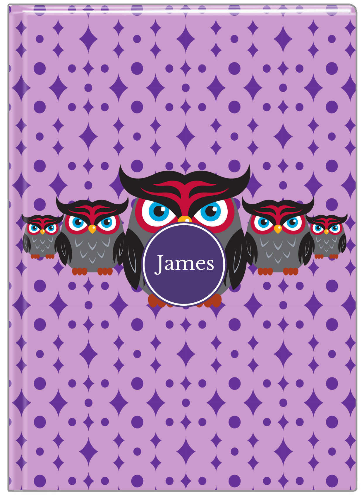Personalized Owls Journal IV - Purple Background - Owl II - Front View