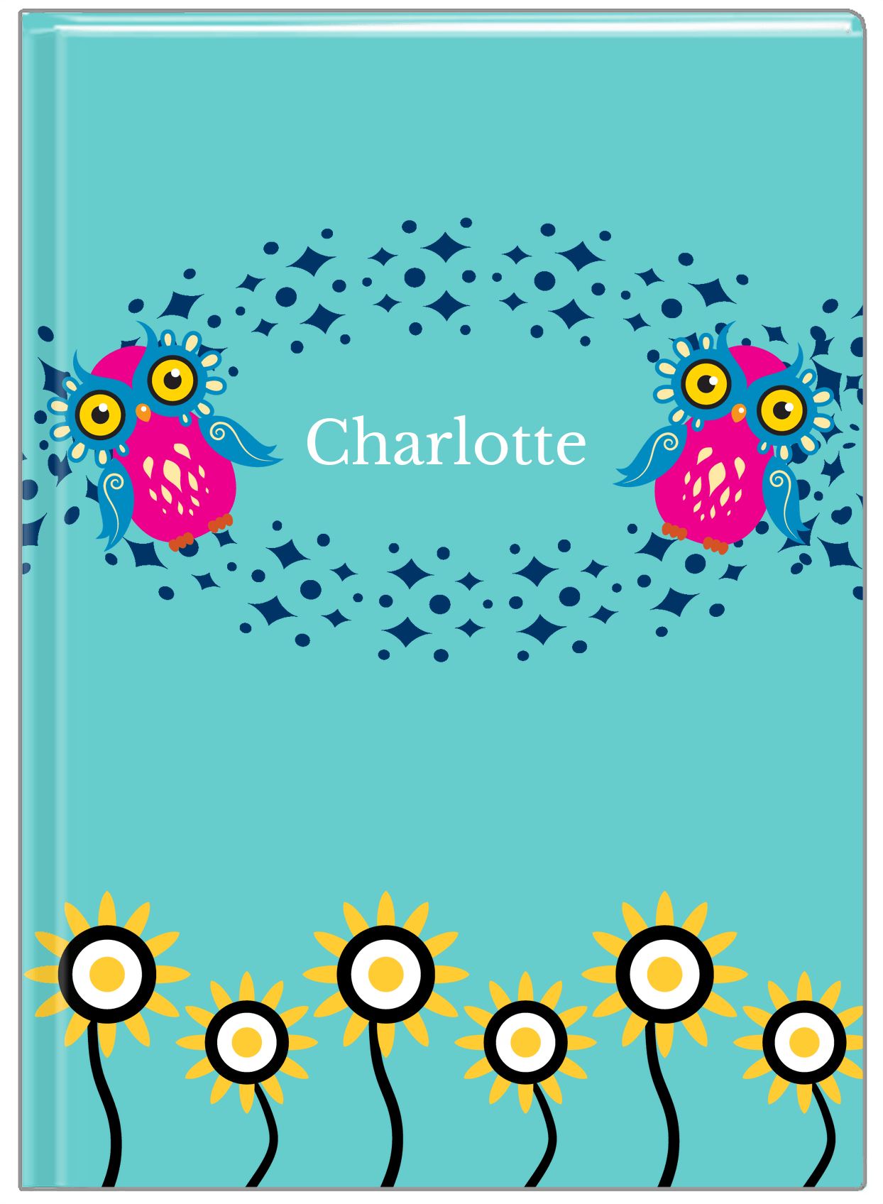 Personalized Owls Journal V - Teal Background - Owl II - Front View