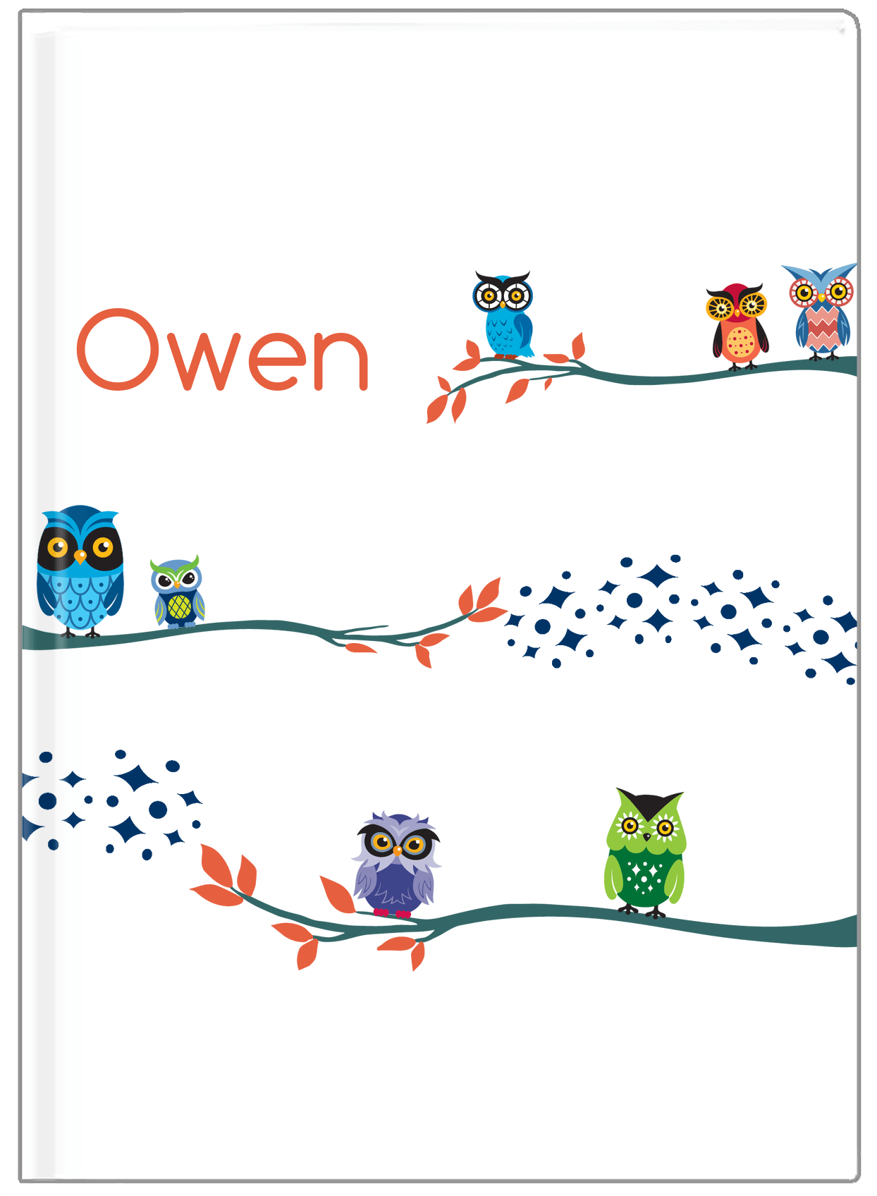 Personalized Owls Journal VIII - White Background - Owl I - Front View
