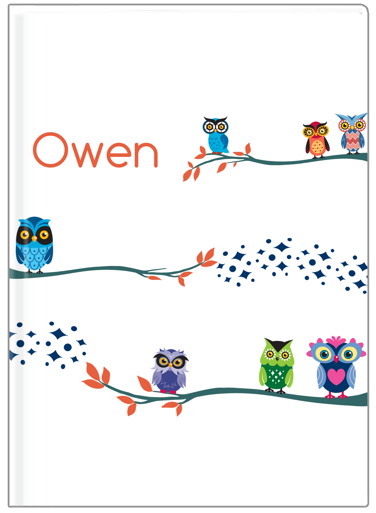 Personalized Owls Journal VIII - White Background - Owl II - Front View