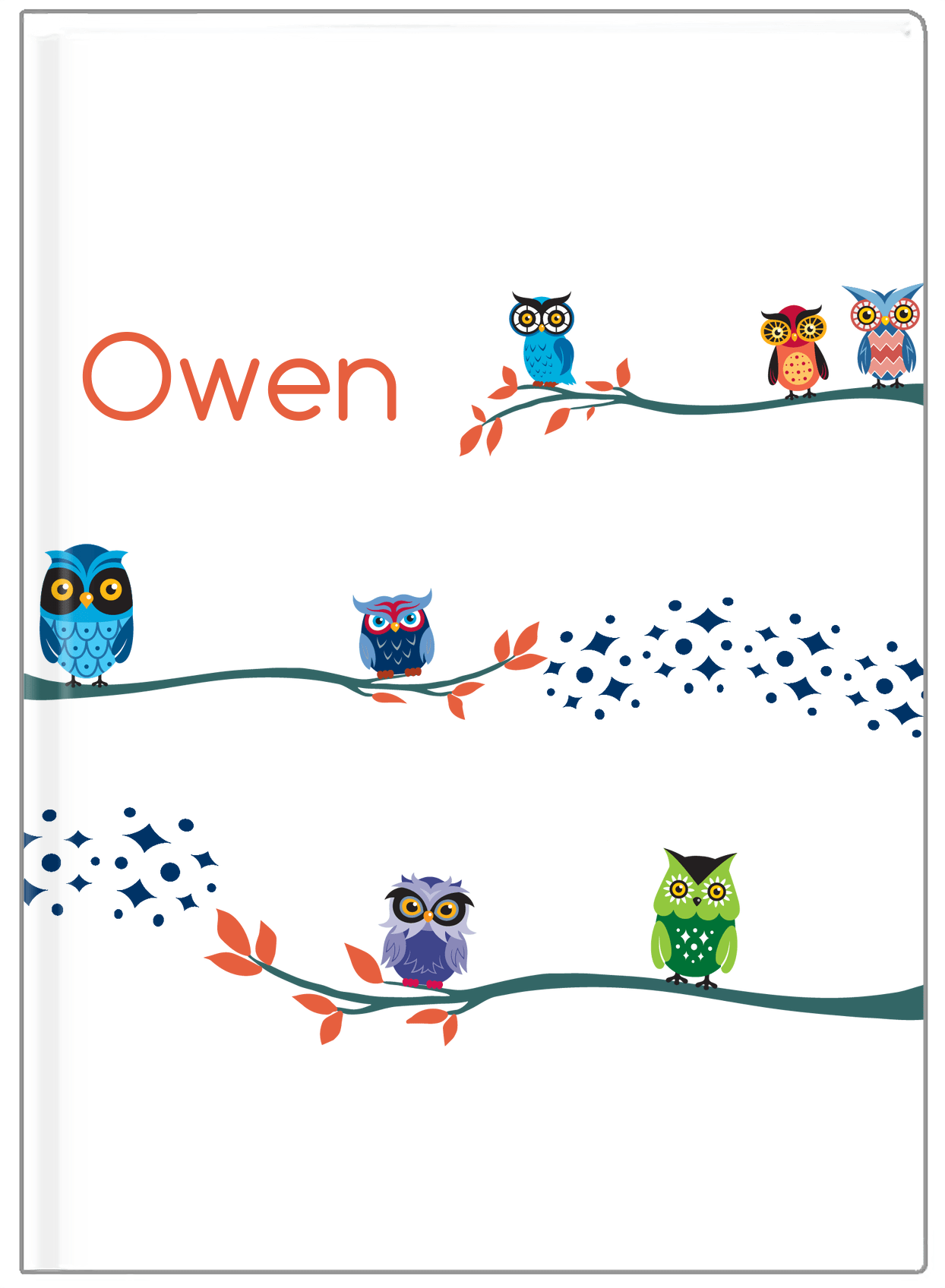 Personalized Owls Journal VIII - White Background - Owl III - Front View