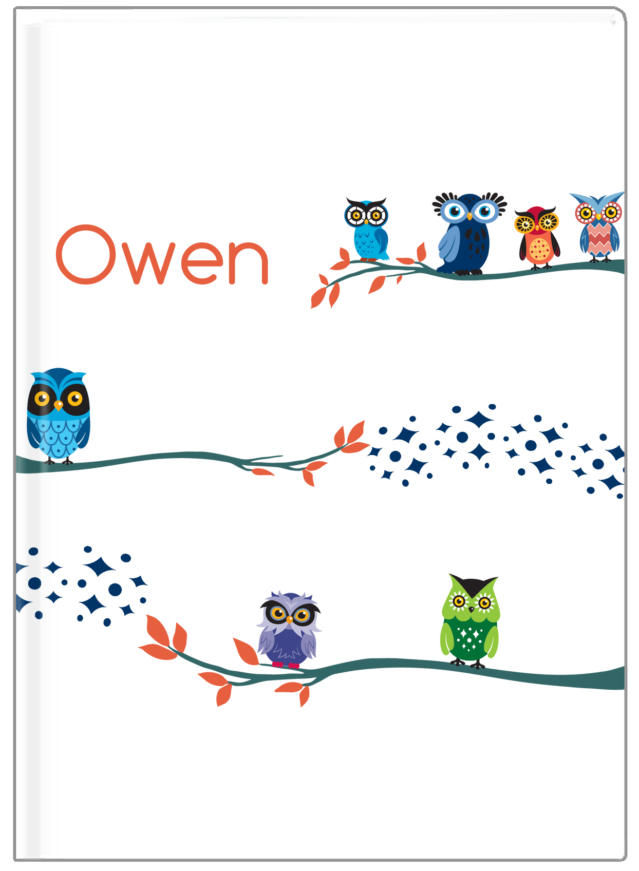 Personalized Owls Journal VIII - White Background - Owl IV - Front View