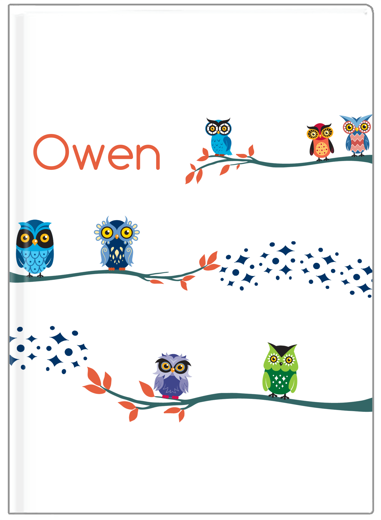 Personalized Owls Journal VIII - White Background - Owl V - Front View