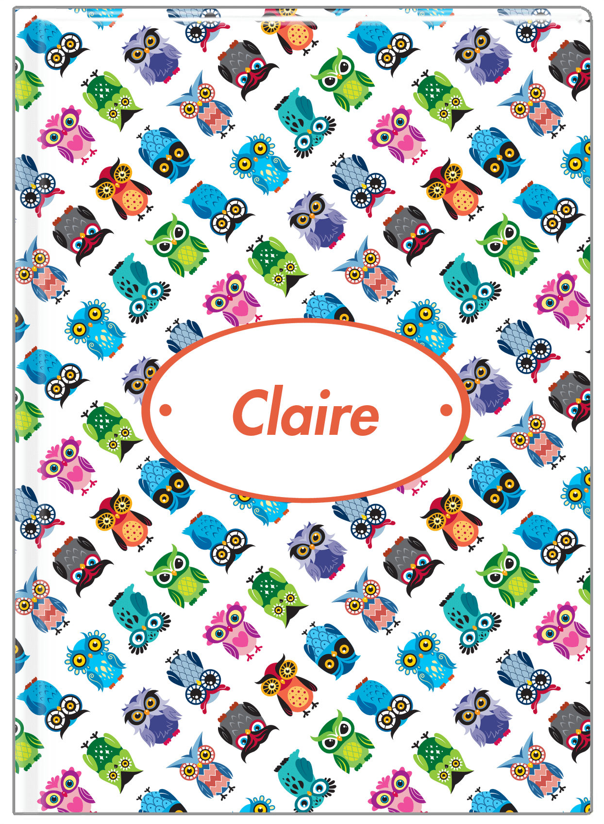Personalized Owls Journal IX - White Background - Oval Nameplate - Front View