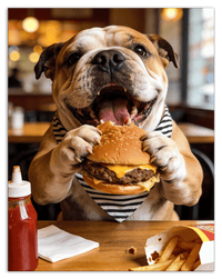 Thumbnail for Personalized Pet Eating Burger Wall Art - Custom Funny Animal Print, Cute Kitchen Artwork, Upload Your Pet's Photo for a Quirky Portrait, Humorous Farmhouse Decor, Unique Gifts for Cat and Dog Lovers - Front View