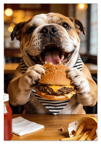 Thumbnail for Personalized Pet Eating Burger Wall Art - Custom Funny Animal Print, Cute Kitchen Artwork, Upload Your Pet's Photo for a Quirky Portrait, Humorous Farmhouse Decor, Unique Gifts for Cat and Dog Lovers - Front View