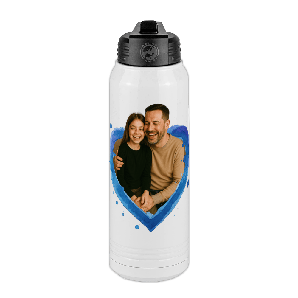 Personalized Photo Water Bottle with Heart Design - Pop-Up Effect Picture, 30 oz Vacuum Insulated Stainless Steel Thermos, Double Walled Reusable Hydration Bottles for Travel, Gym, School, Office - Front View