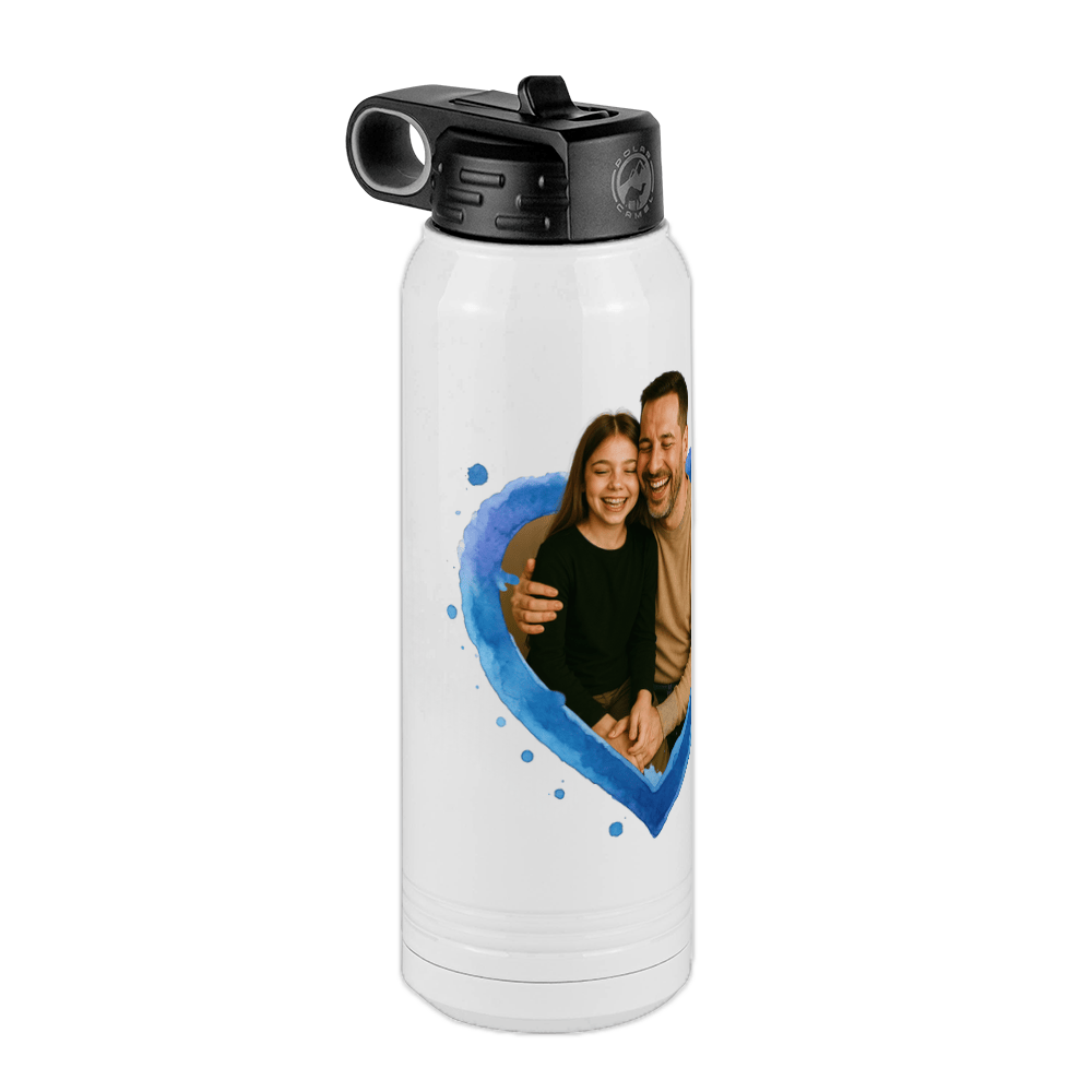 Personalized Photo Water Bottle with Heart Design - Pop-Up Effect Picture, 30 oz Vacuum Insulated Stainless Steel Thermos, Double Walled Reusable Hydration Bottles for Travel, Gym, School, Office - Front Left View