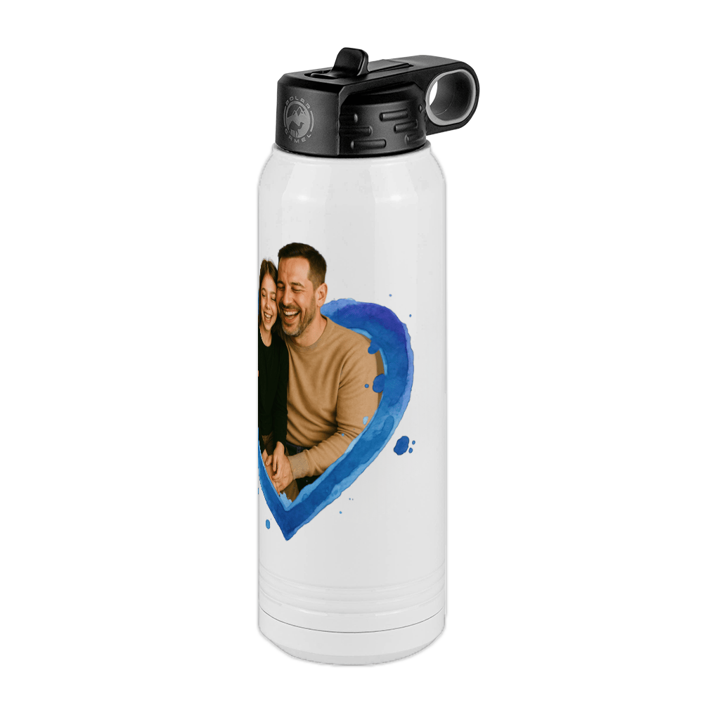 Personalized Photo Water Bottle with Heart Design - Pop-Up Effect Picture, 30 oz Vacuum Insulated Stainless Steel Thermos, Double Walled Reusable Hydration Bottles for Travel, Gym, School, Office - Front Right View