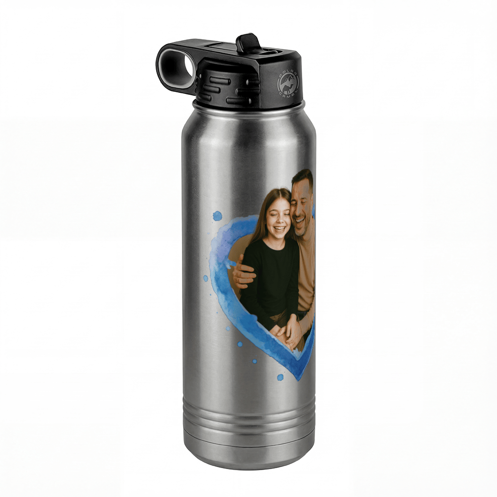 Personalized Photo Water Bottle with Heart Design - Pop-Up Effect Picture, 30 oz Vacuum Insulated Stainless Steel Thermos, Double Walled Reusable Hydration Bottles for Travel, Gym, School, Office - Front Left View