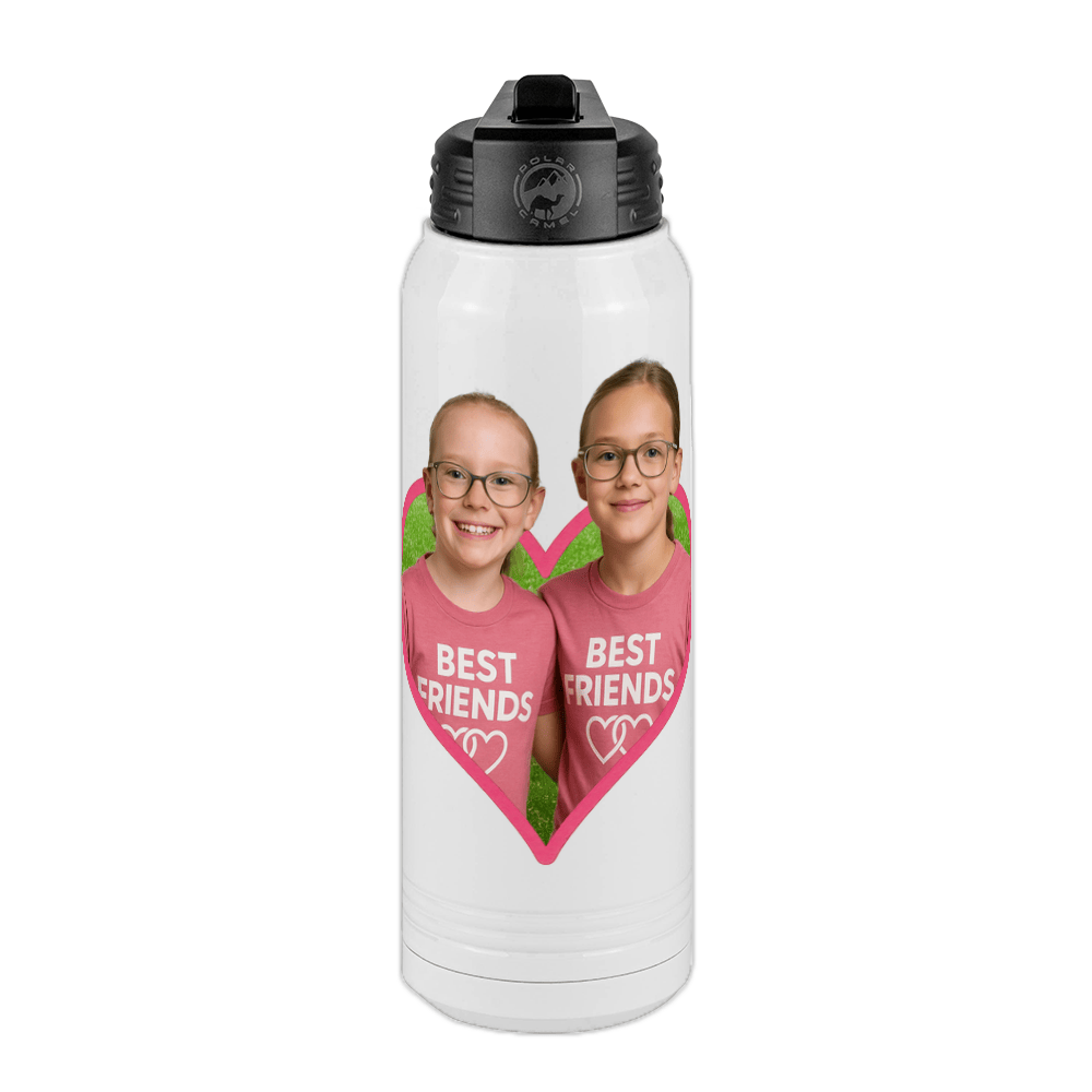 Personalized Photo Water Bottle with Heart Design - Pop-Up Effect Picture, 30 oz Vacuum Insulated Stainless Steel Thermos, Double Walled Reusable Hydration Bottles for Travel, Gym, School, Office - Front View