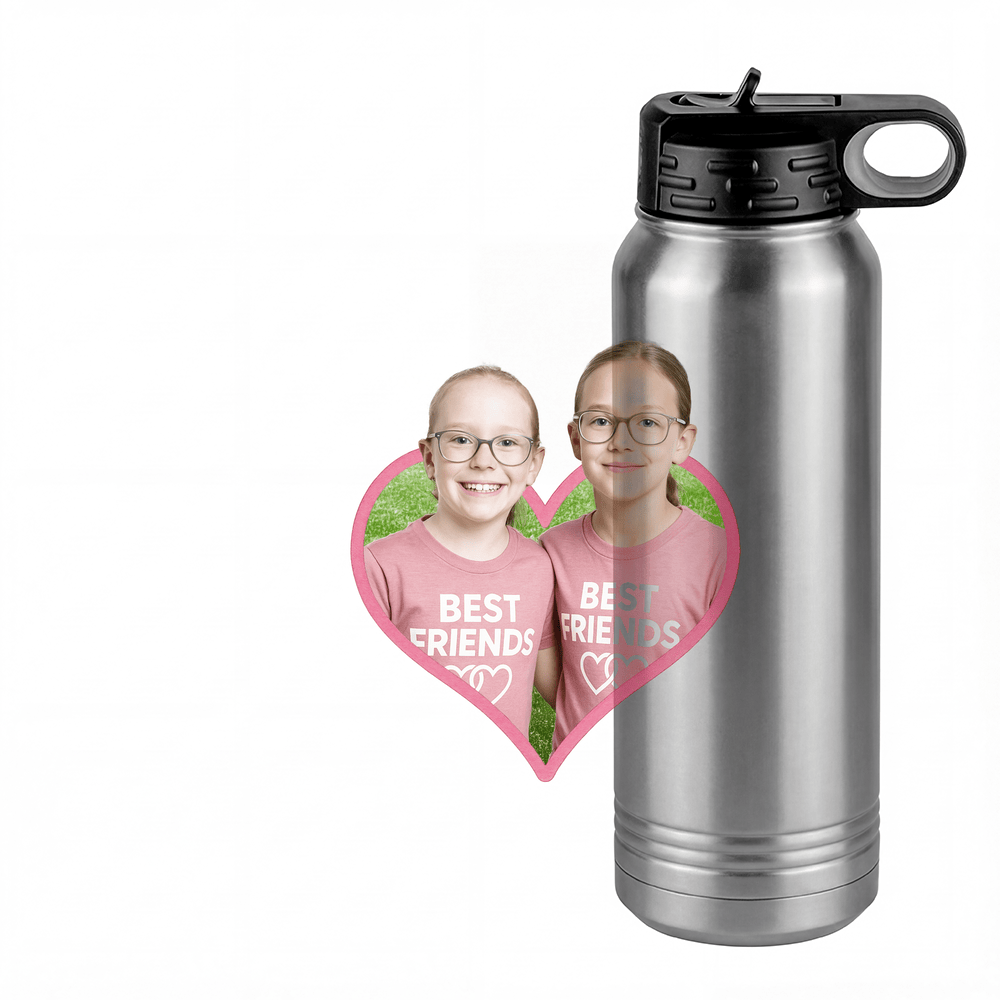 Personalized Photo Water Bottle with Heart Design - Pop-Up Effect Picture, 30 oz Vacuum Insulated Stainless Steel Thermos, Double Walled Reusable Hydration Bottles for Travel, Gym, School, Office - Design View