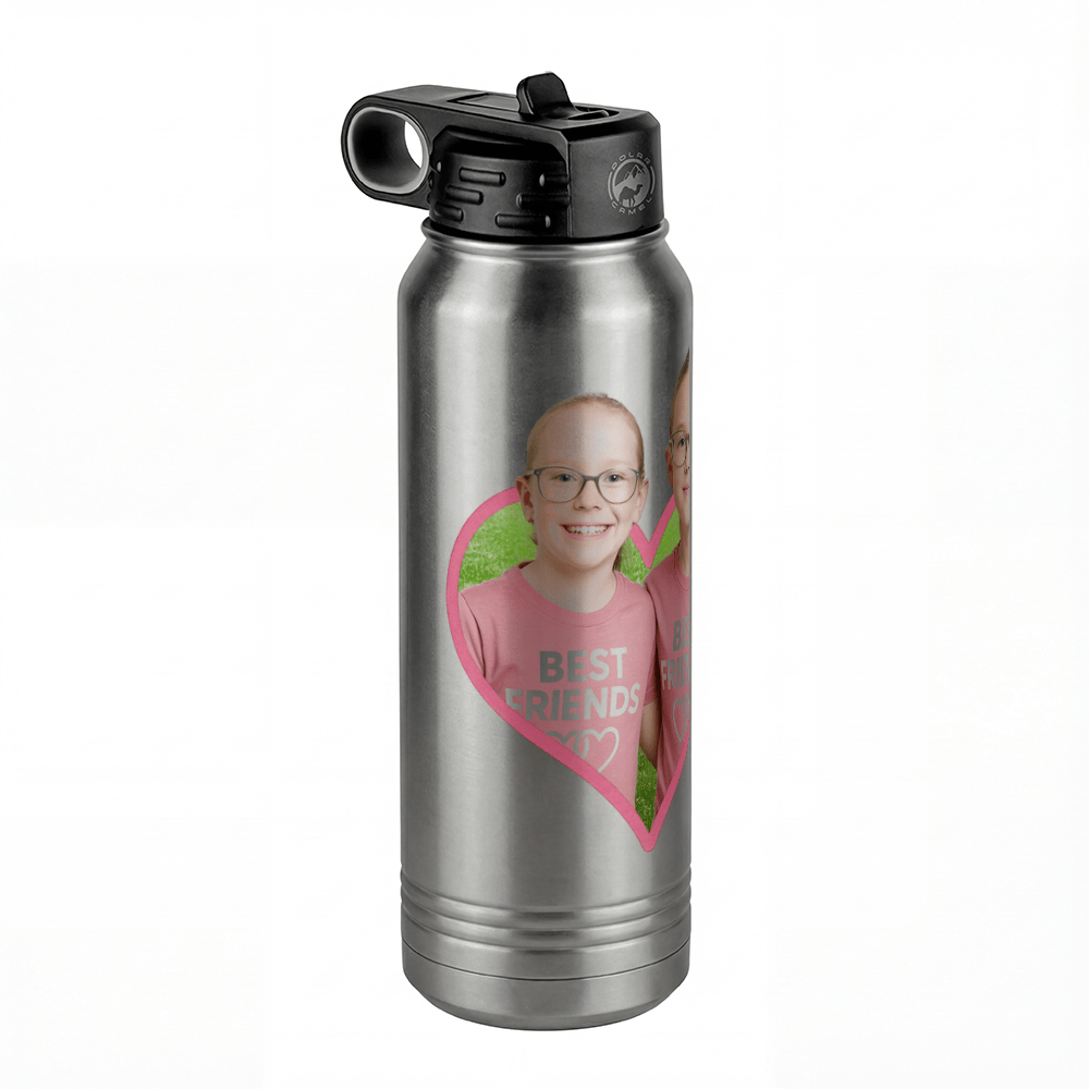 Personalized Photo Water Bottle with Heart Design - Pop-Up Effect Picture, 30 oz Vacuum Insulated Stainless Steel Thermos, Double Walled Reusable Hydration Bottles for Travel, Gym, School, Office - Front Left View