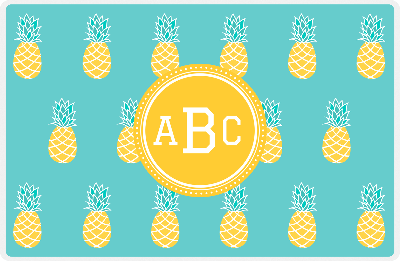 Personalized Pineapple Placemat - Teal Background - Circle Nameplate -  View