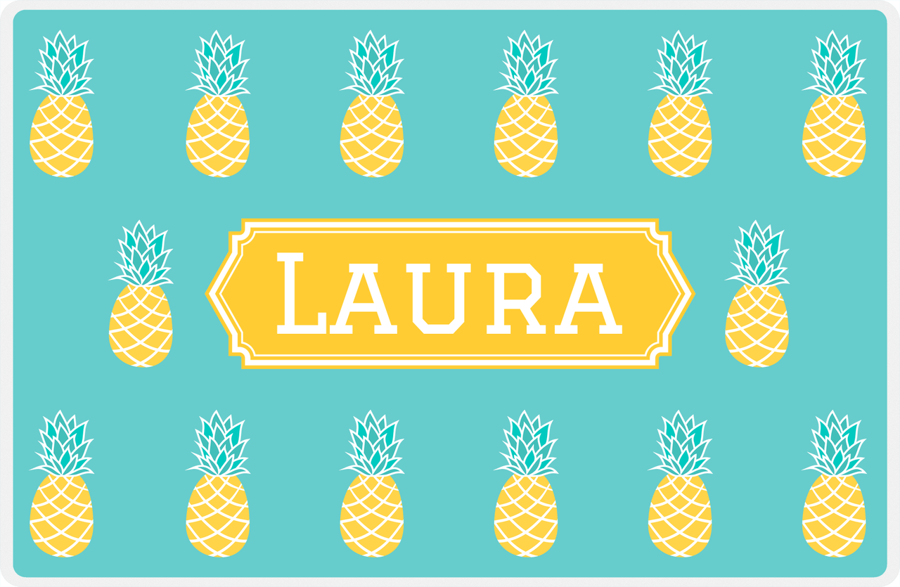 Personalized Pineapple Placemat - Teal Background - Decorative Rectangle Nameplate -  View