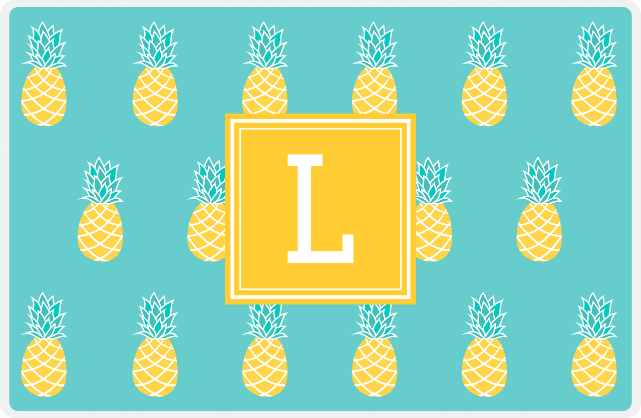 Personalized Pineapple Placemat - Teal Background - Square Nameplate -  View