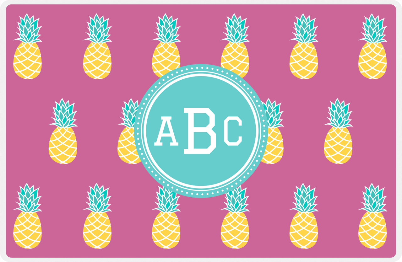 Personalized Pineapple Placemat - Pink Background - Circle Nameplate -  View