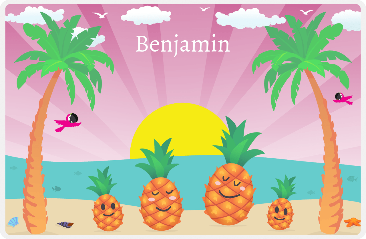 Personalized Pineapple Placemat III - Pineapple Family - Pink Background -  View