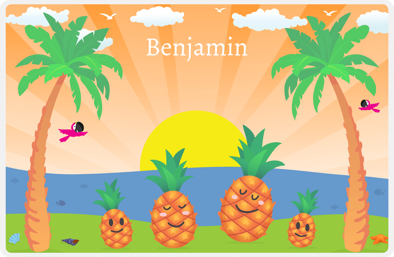Personalized Pineapple Placemat III - Pineapple Family - Orange Background -  View