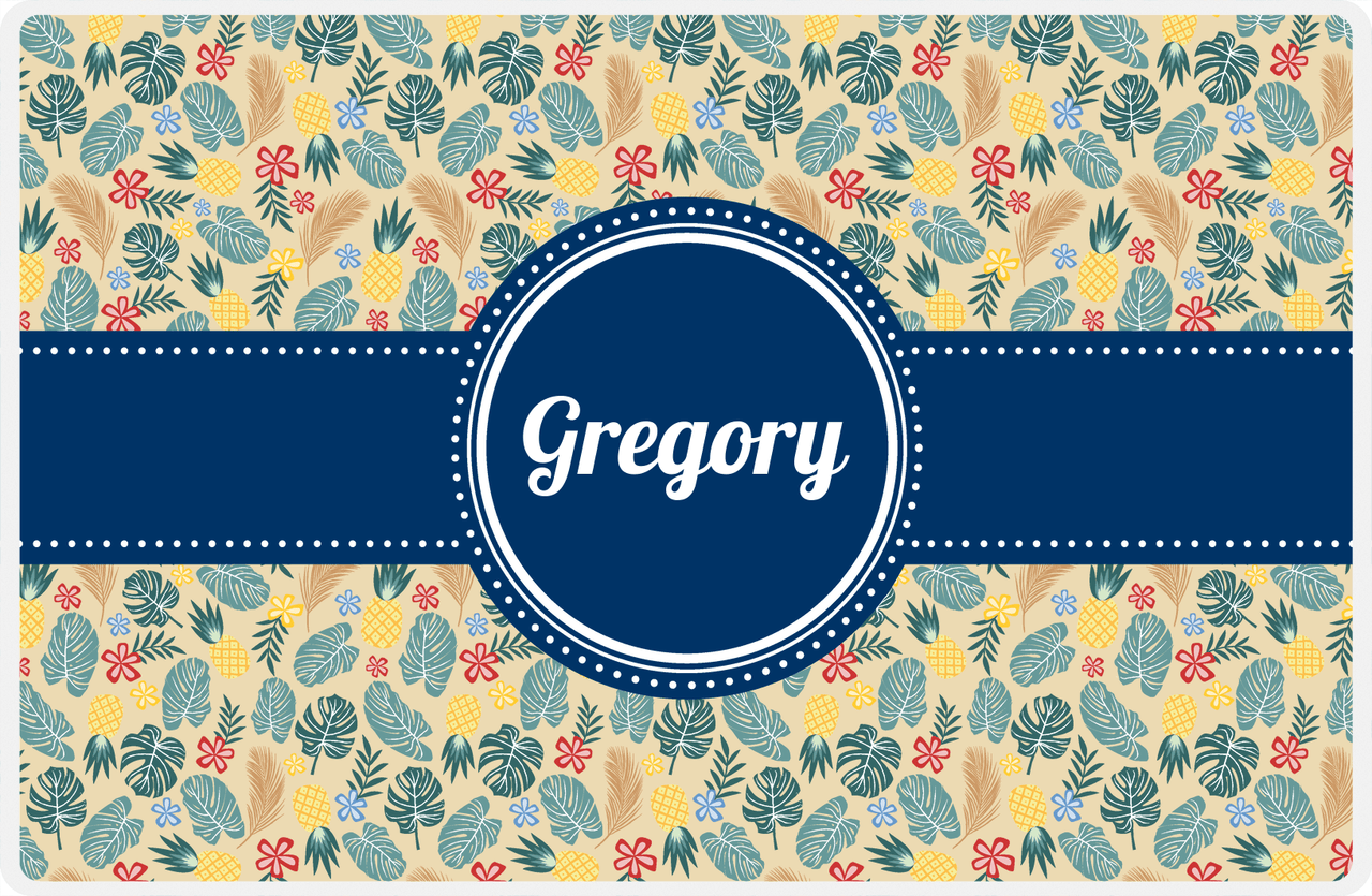 Personalized Pineapple Placemat VII - Island Time - Circle Ribbon Nameplate -  View