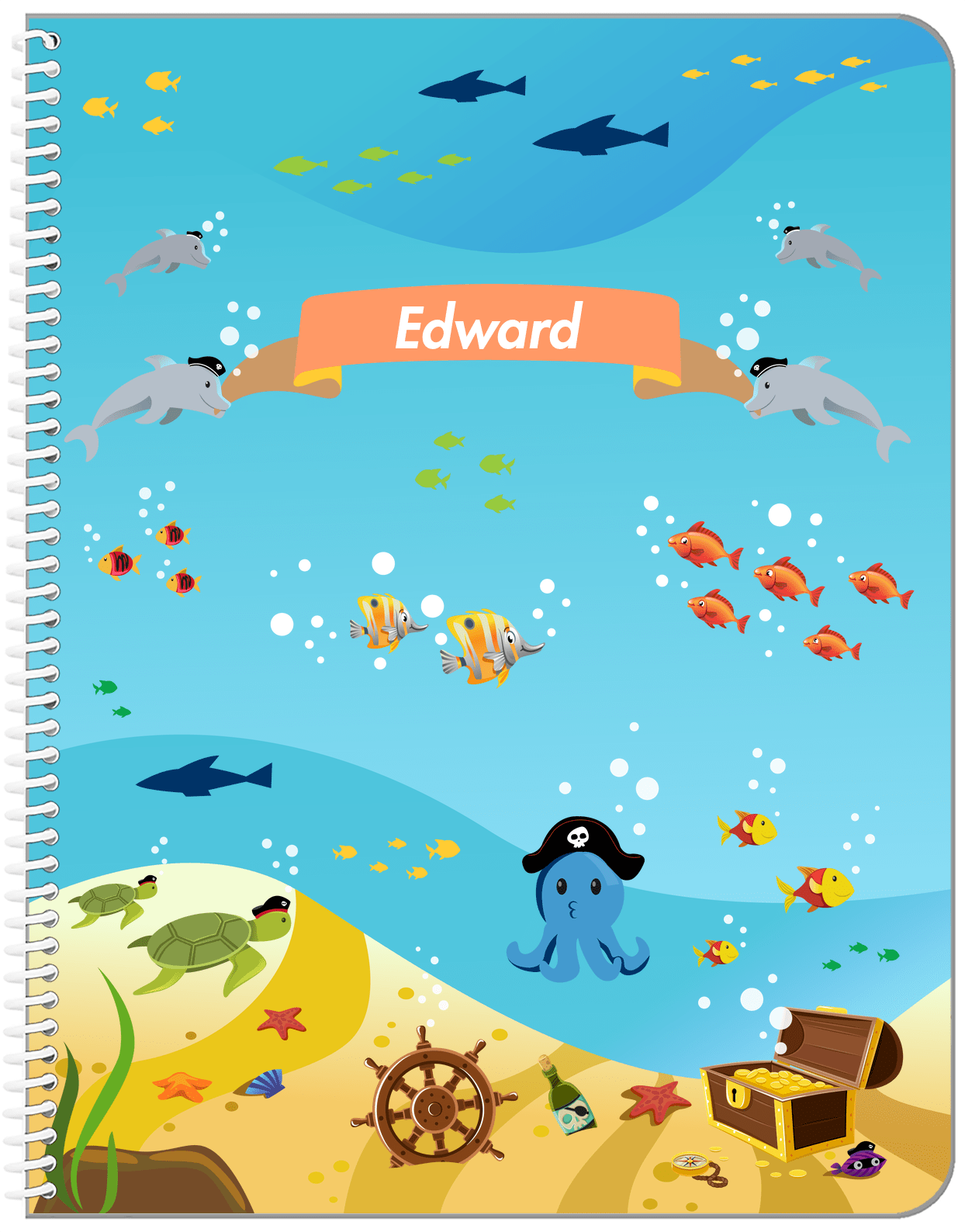 Personalized Pirate Notebook XXV - Blue Octopus - Front View