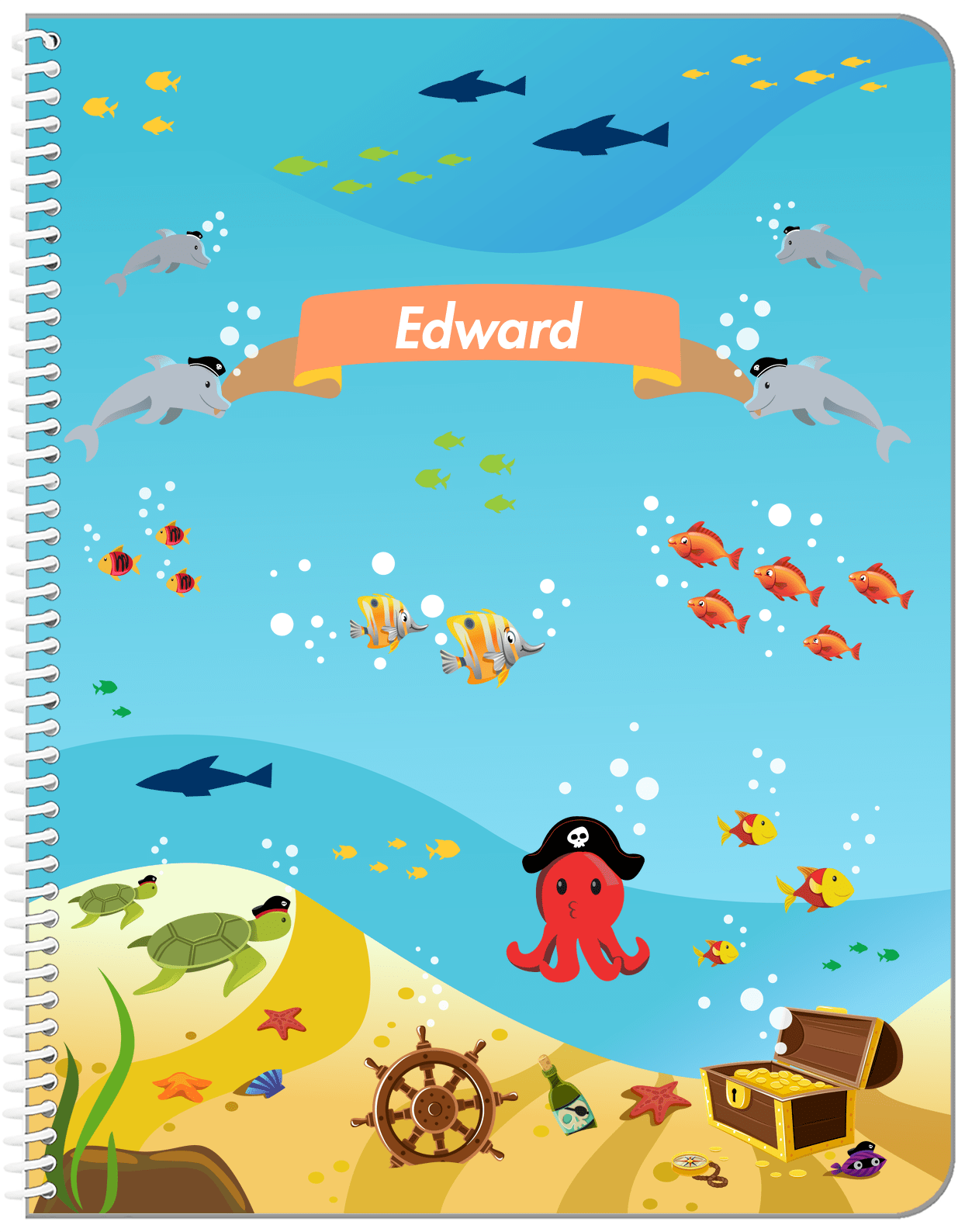 Personalized Pirate Notebook XXV - Red Octopus - Front View