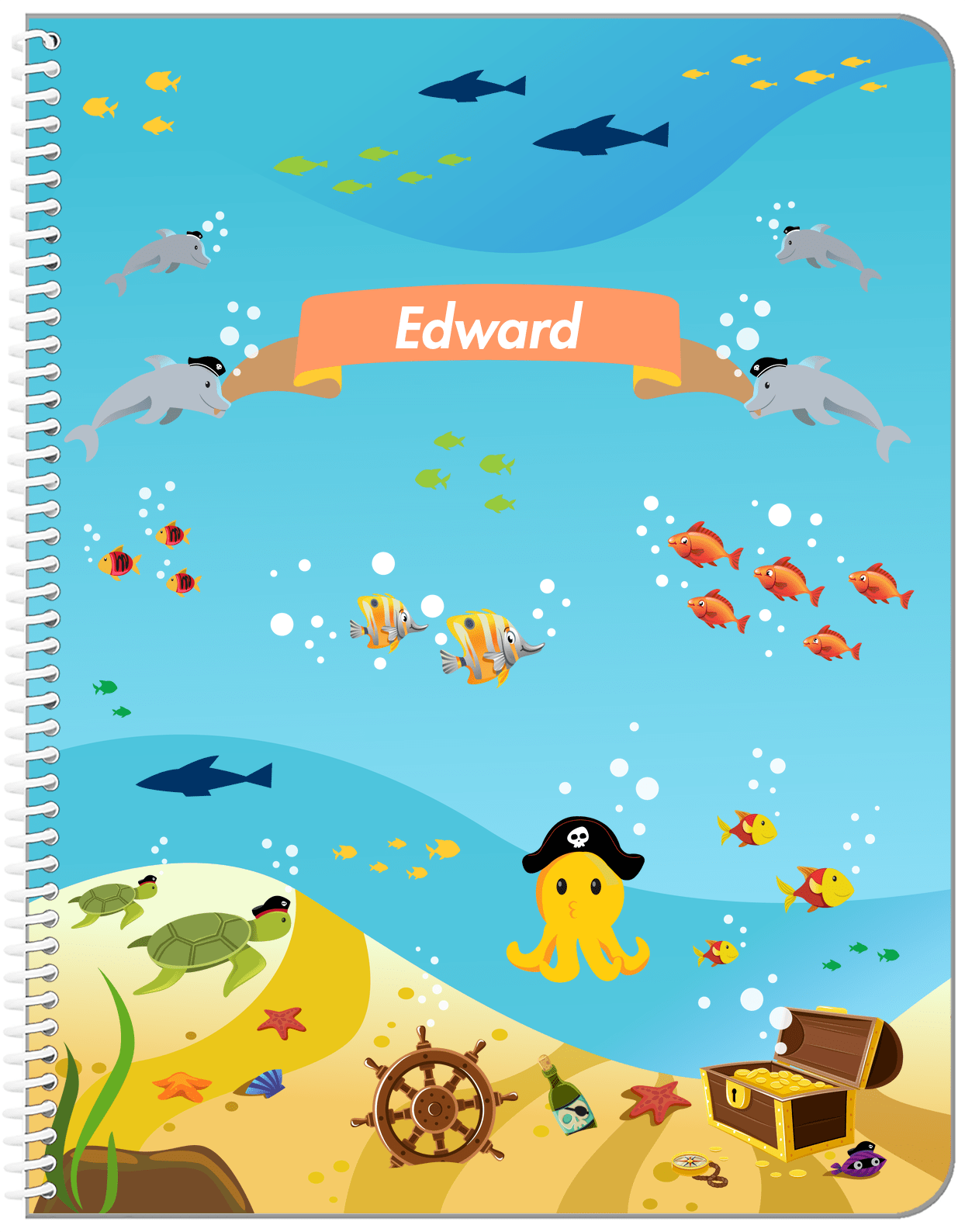 Personalized Pirate Notebook XXV - Yellow Octopus - Front View
