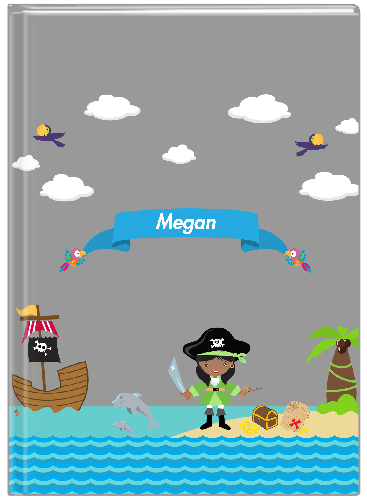 Personalized Pirate Journal II - Girl Pirate with Sword - Black Girl - Front View