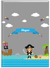 Thumbnail for Personalized Pirate Journal II - Girl Pirate with Sword - Brunette Girl - Front View