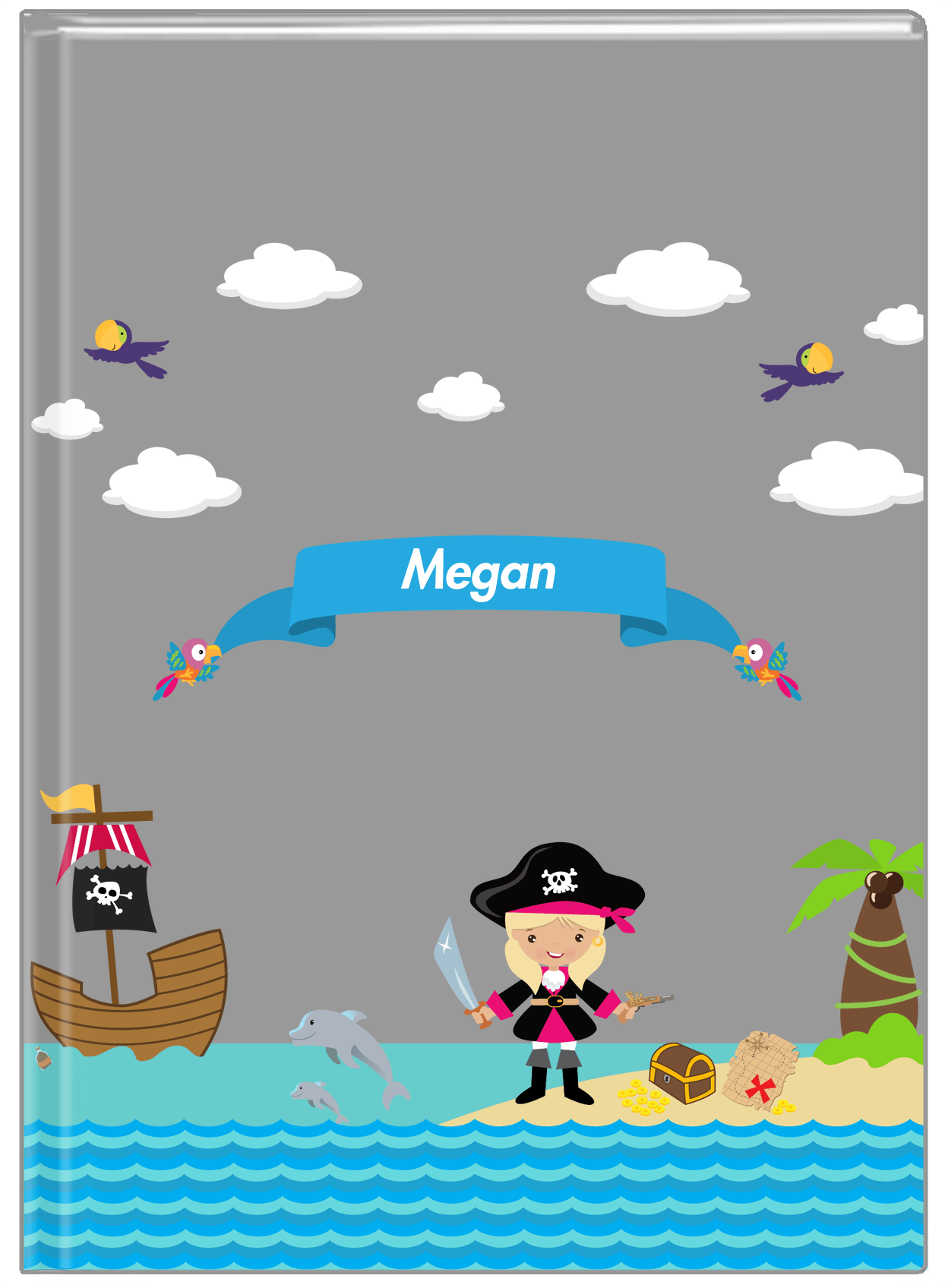 Personalized Pirate Journal II - Girl Pirate with Sword - Blonde Girl - Front View