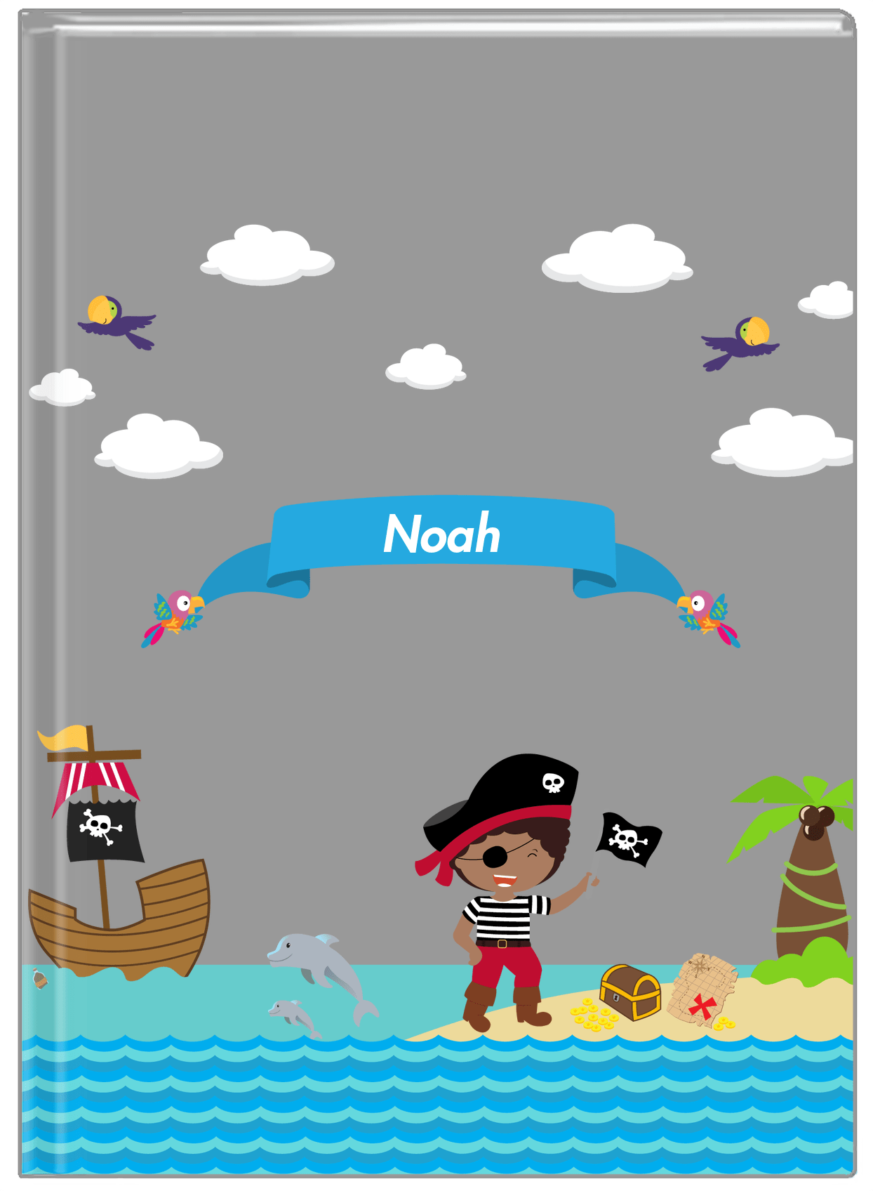 Personalized Pirate Journal III - Boy Pirate with Flag - Black Boy - Front View