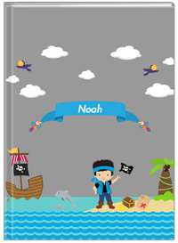 Thumbnail for Personalized Pirate Journal III - Boy Pirate with Flag - Black Hair Boy - Front View