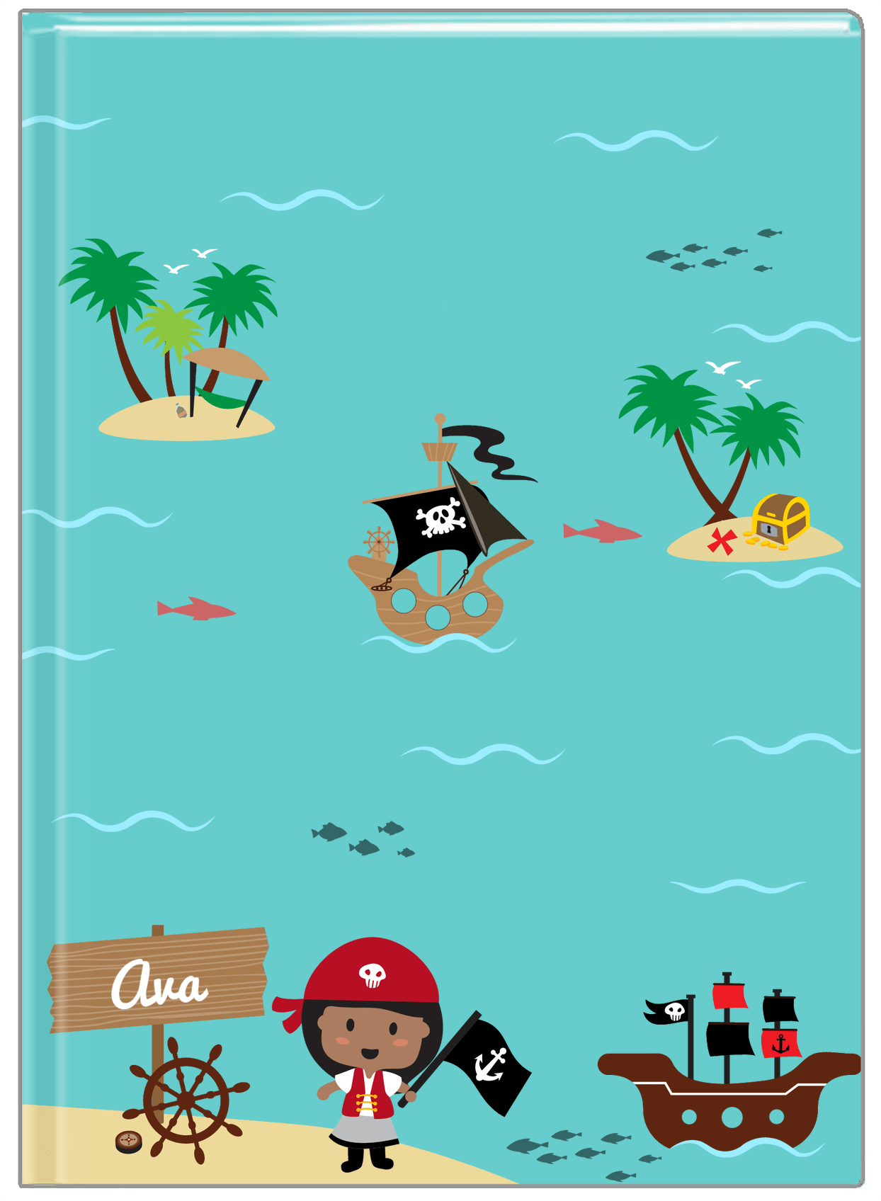 Personalized Pirate Journal IX - Black Girl Pirate - Front View