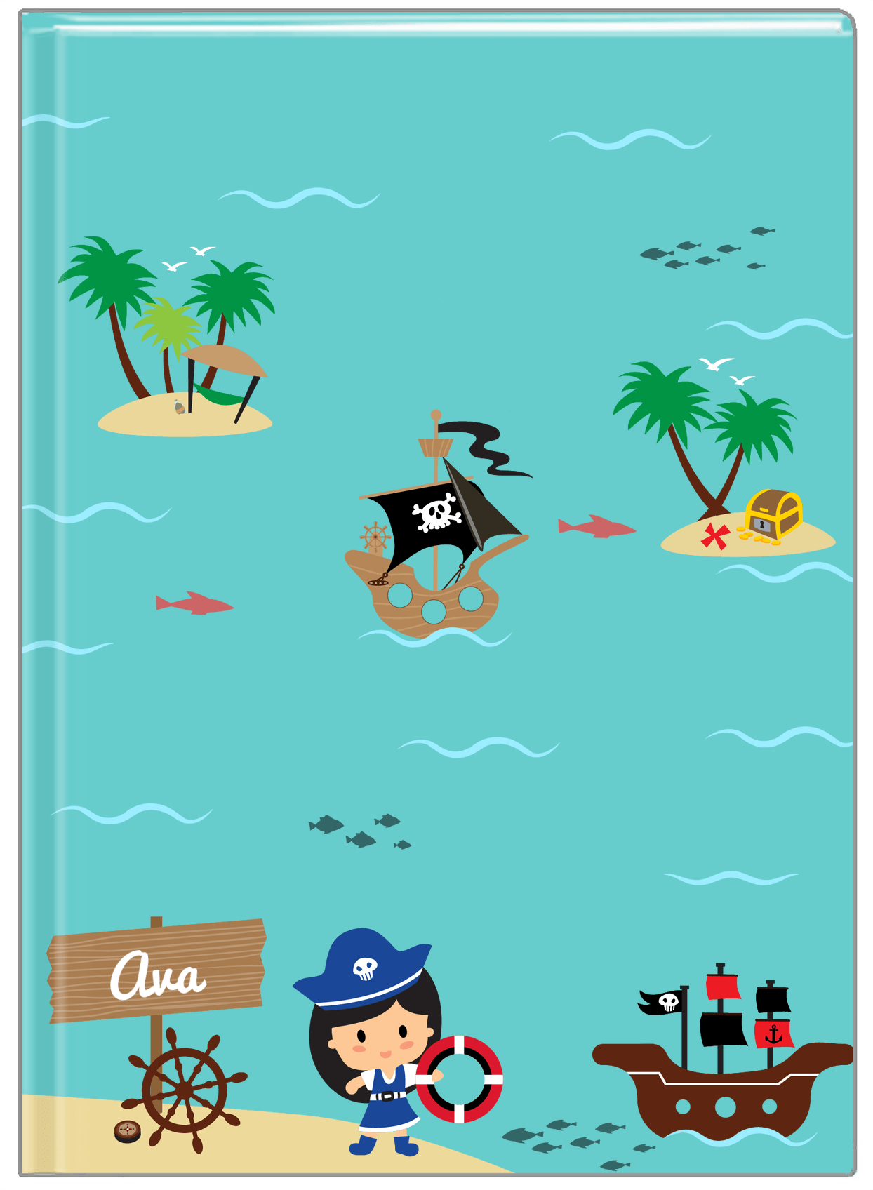 Personalized Pirate Journal IX - Black Hair Girl Pirate - Front View