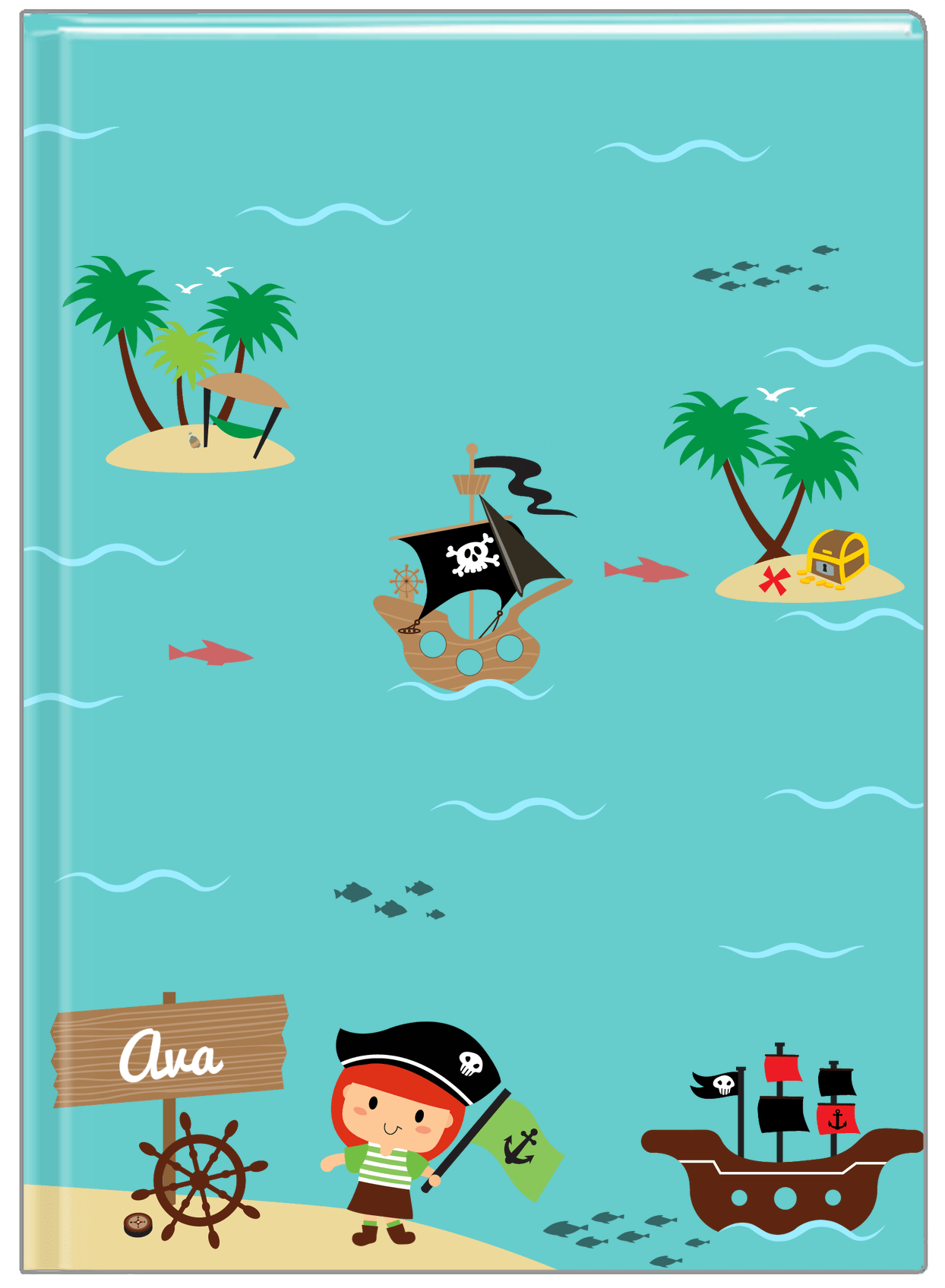 Personalized Pirate Journal IX - Redhead Girl Pirate - Front View