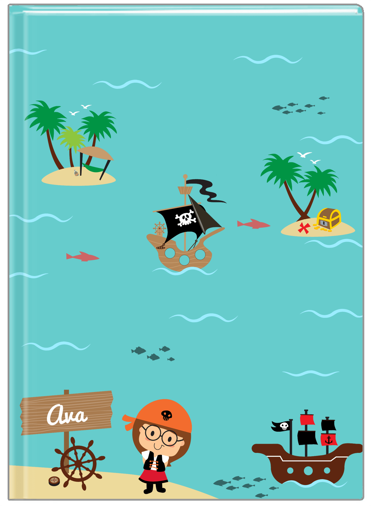 Personalized Pirate Journal IX - Brunette Girl Pirate - Front View