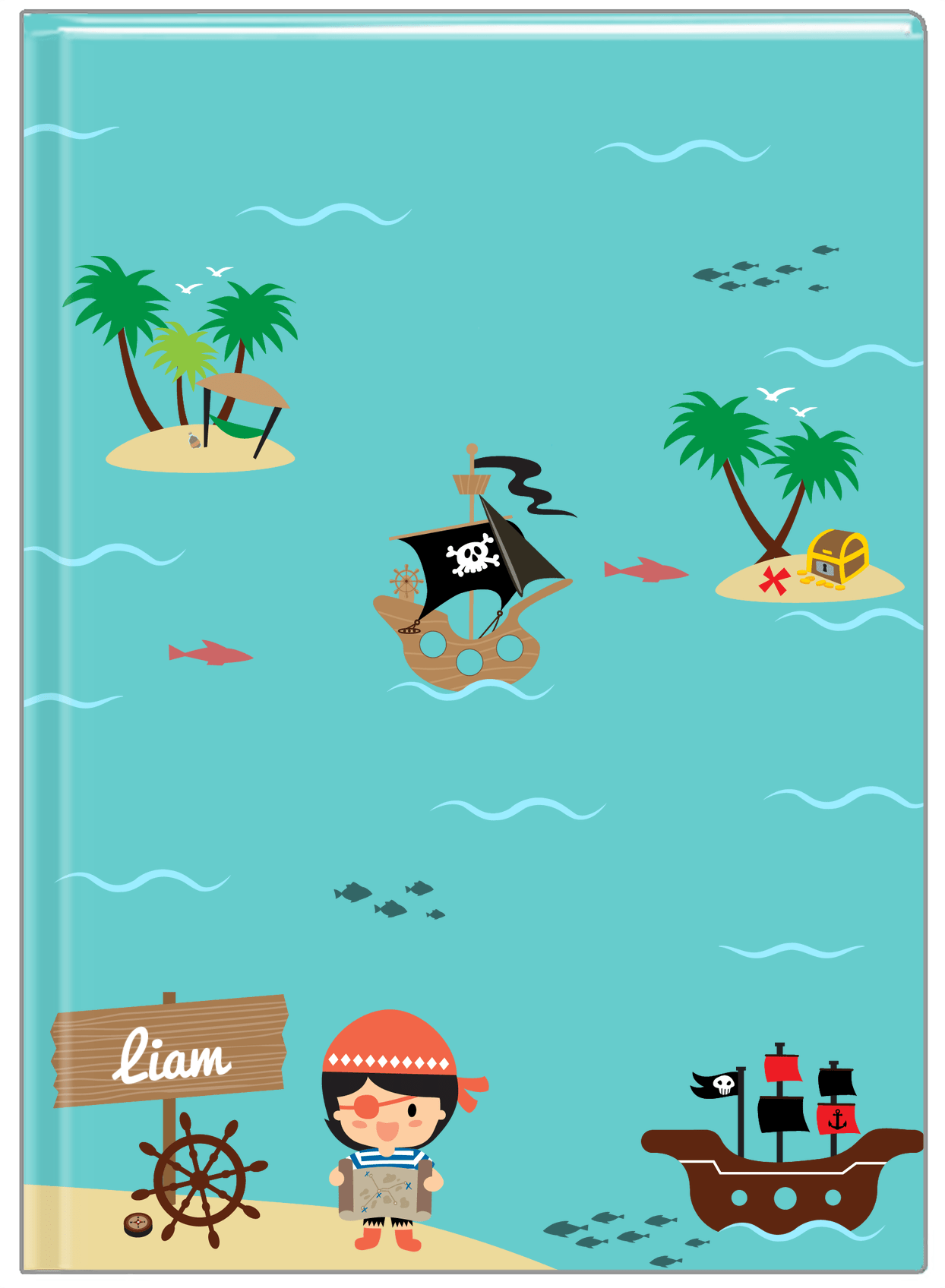 Personalized Pirate Journal X - Black Hair Boy Pirate - Front View