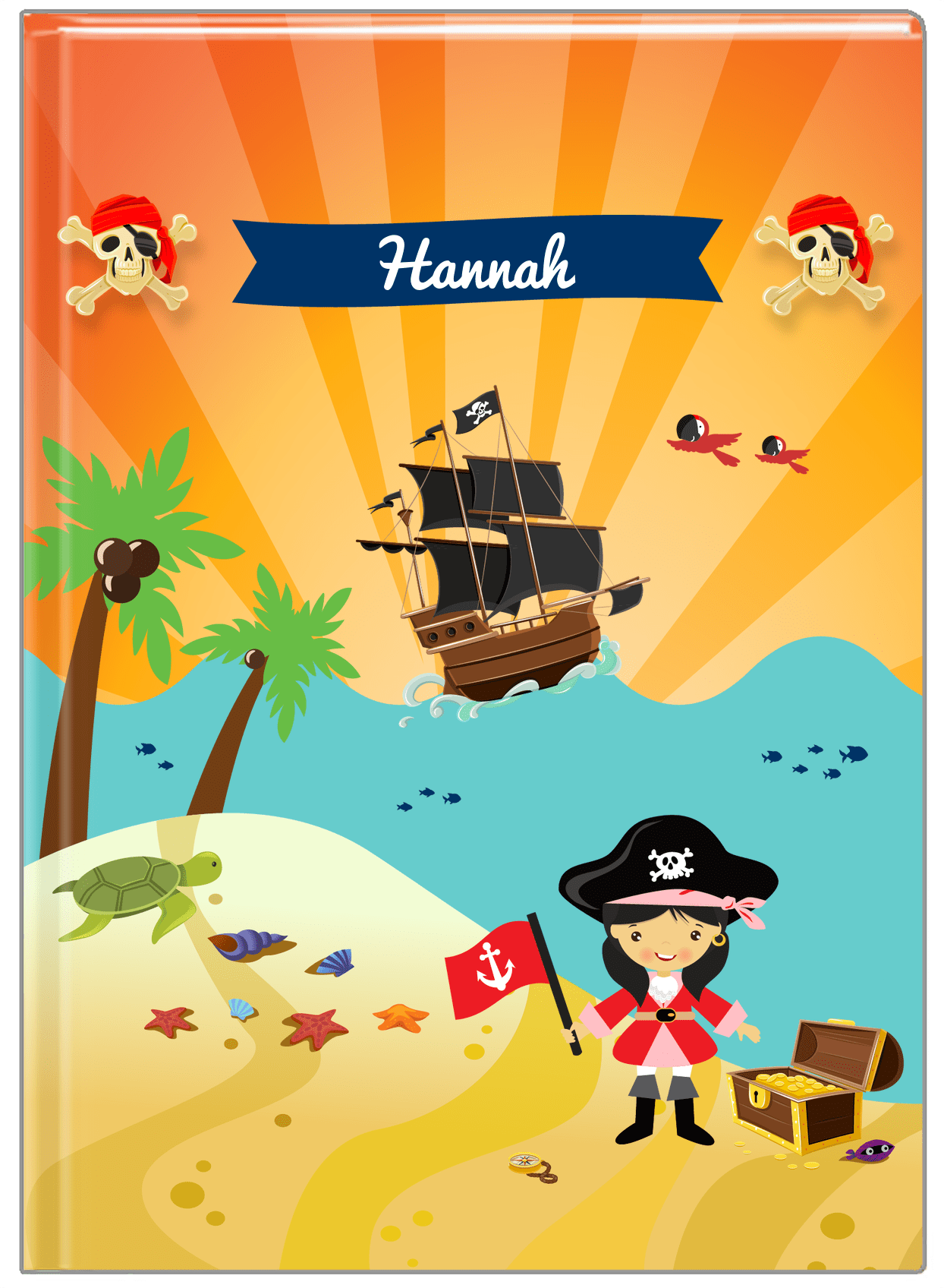 Personalized Pirate Journal XI - Girl Pirate with Flag - Asian Girl - Front View