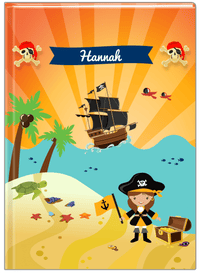 Thumbnail for Personalized Pirate Journal XI - Girl Pirate with Flag - Brunette Girl - Front View