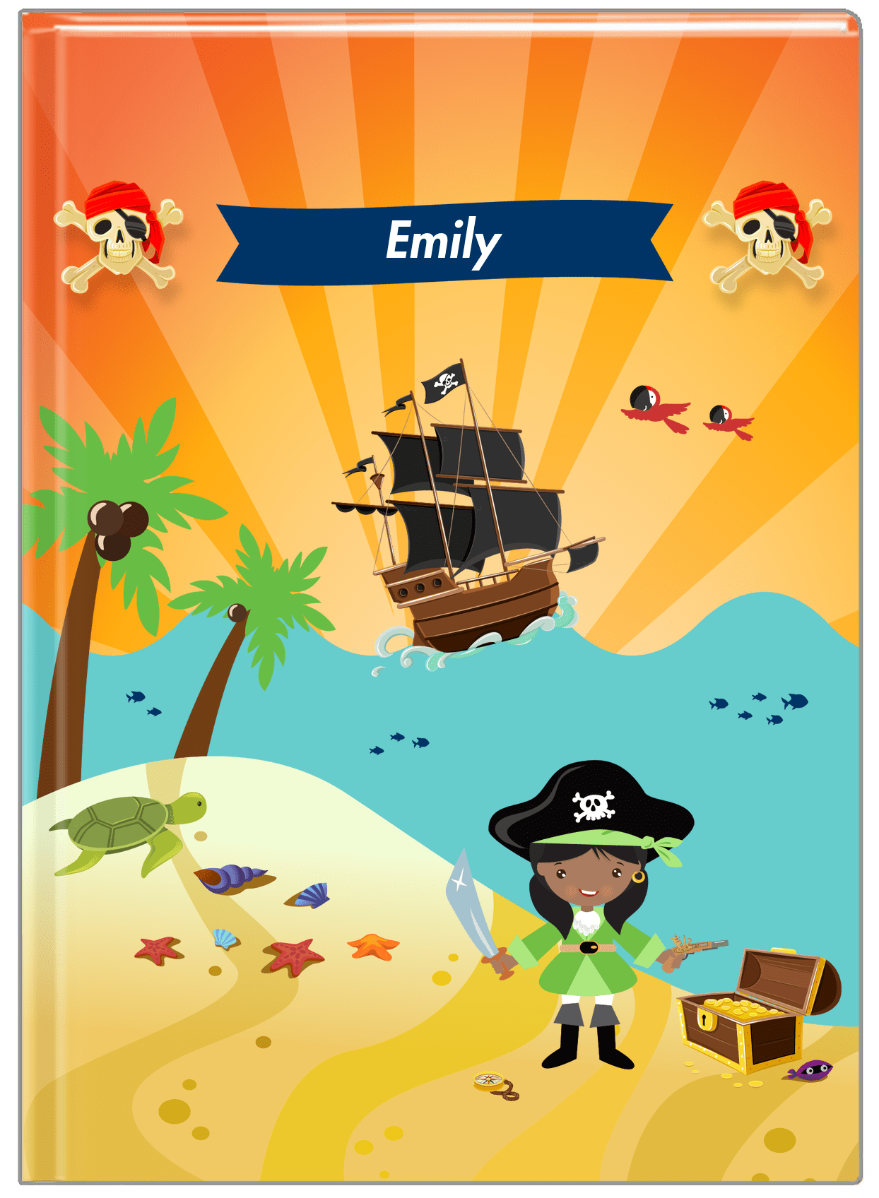 Personalized Pirate Journal XII - Girl Pirate with Sword - Black Girl - Front View