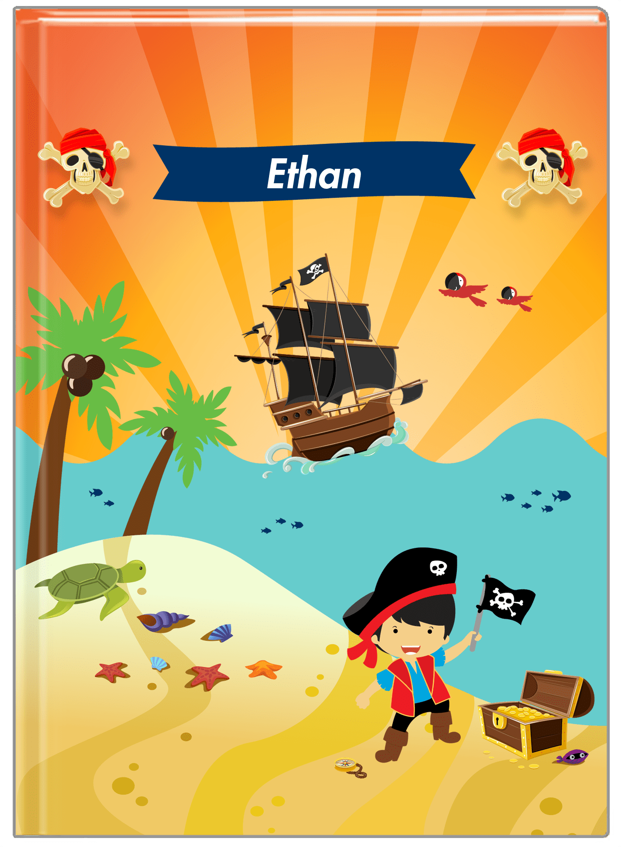 Personalized Pirate Journal XIII - Boy Pirate with Flag - Asian Boy - Front View