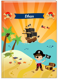 Thumbnail for Personalized Pirate Journal XIII - Boy Pirate with Flag - Brown Hair Boy - Front View