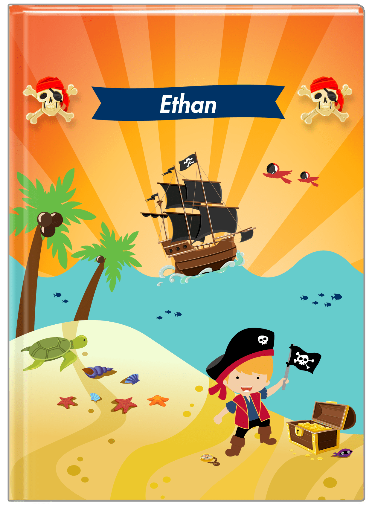Personalized Pirate Journal XIII - Boy Pirate with Flag - Blond Boy - Front View