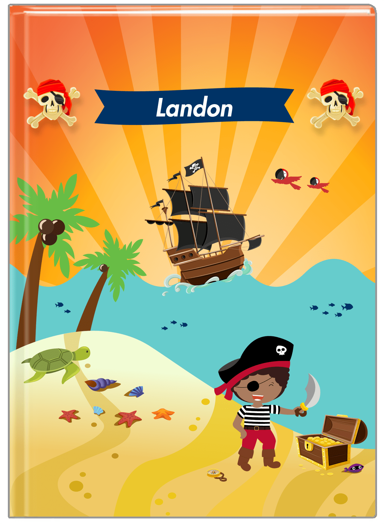 Personalized Pirate Journal XIV - Boy Pirate with Sword - Black Boy - Front View
