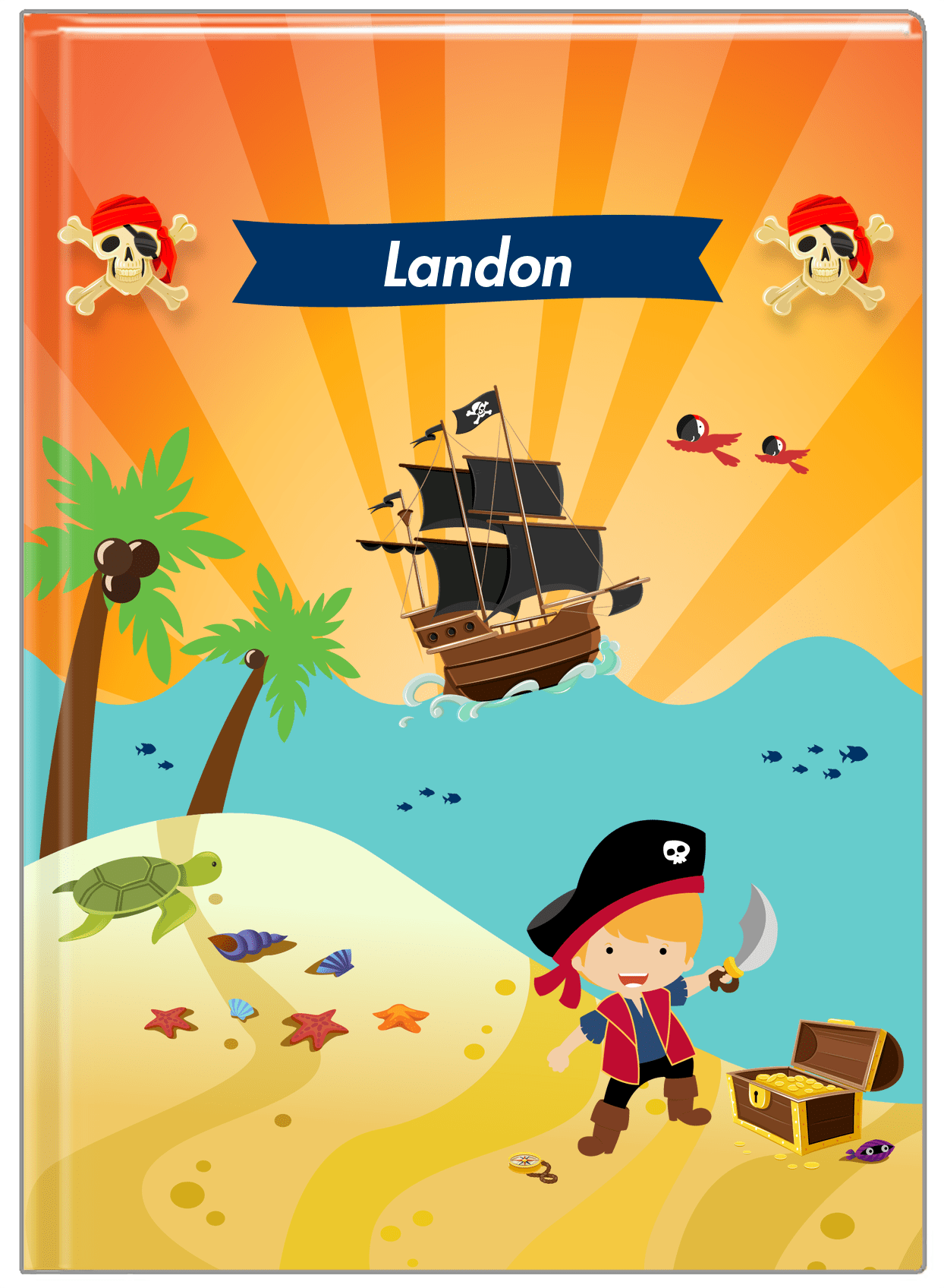 Personalized Pirate Journal XIV - Boy Pirate with Sword - Blond Boy - Front View